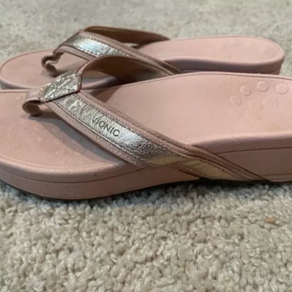 Vionic Womens Pink Sequin Platform Slides Thong F… - image 3